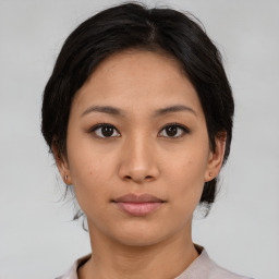 Neutral asian young-adult female with short  black hair and brown eyes