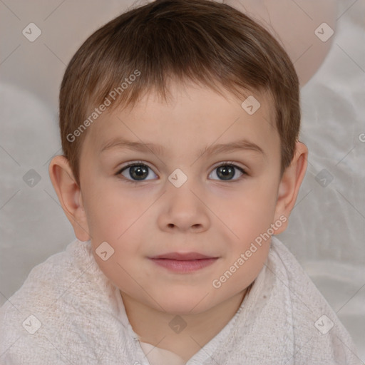 Joyful white child male with short  brown hair and brown eyes