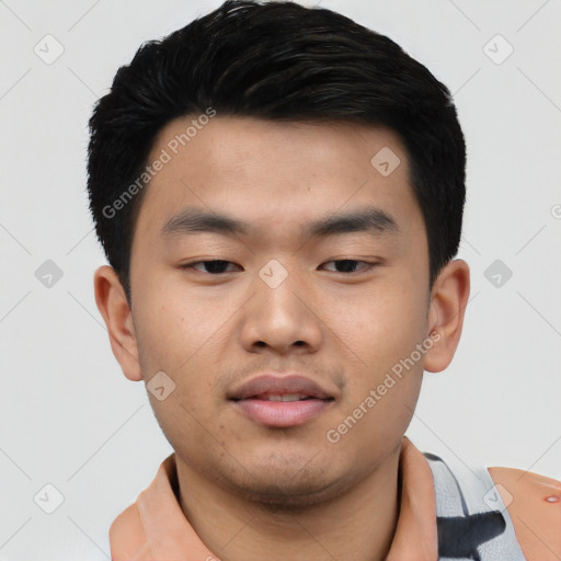 Neutral asian young-adult male with short  black hair and brown eyes