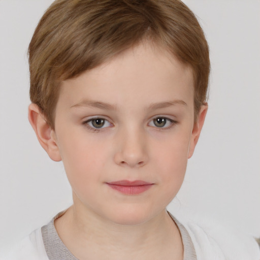 Neutral white child female with short  brown hair and brown eyes