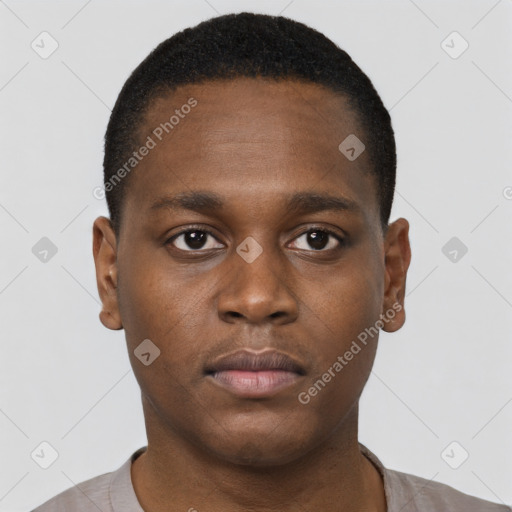 Neutral black young-adult male with short  brown hair and brown eyes