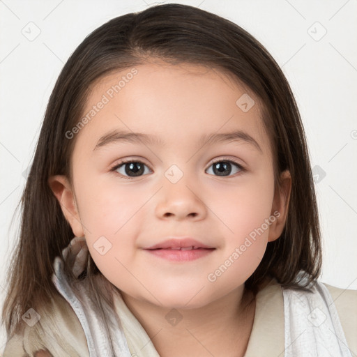 Neutral white child female with medium  brown hair and brown eyes