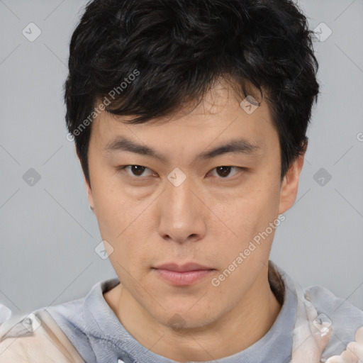 Neutral asian young-adult male with short  brown hair and brown eyes