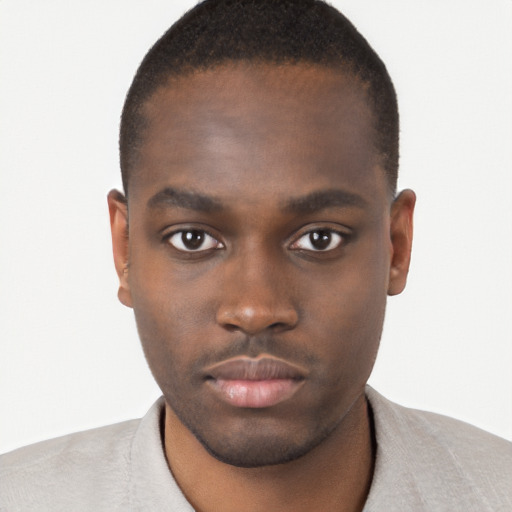 Neutral black young-adult male with short  brown hair and brown eyes