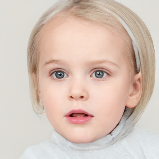 Neutral white child female with medium  brown hair and blue eyes