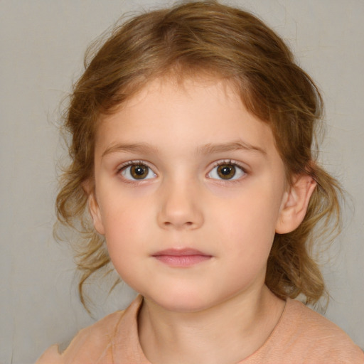 Neutral white child female with medium  brown hair and brown eyes