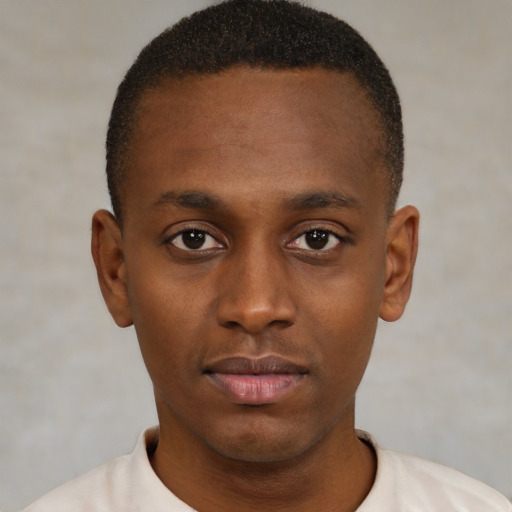 Neutral black young-adult male with short  brown hair and brown eyes