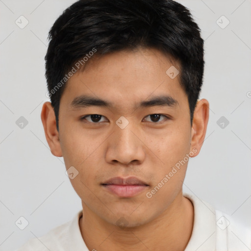 Neutral asian young-adult male with short  black hair and brown eyes