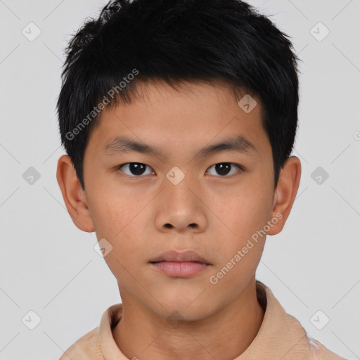 Neutral asian young-adult male with short  brown hair and brown eyes
