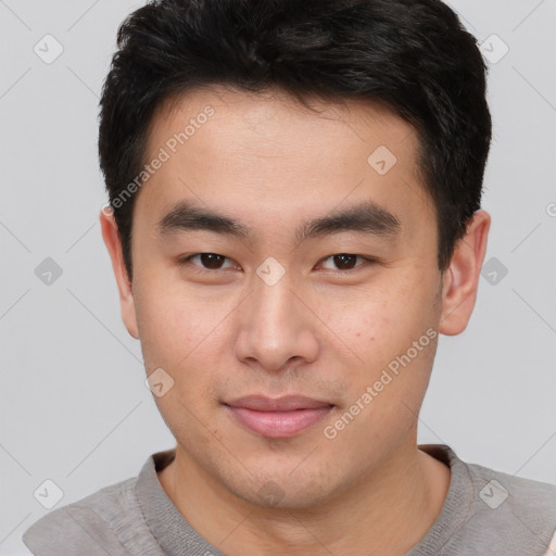 Neutral asian young-adult male with short  brown hair and brown eyes