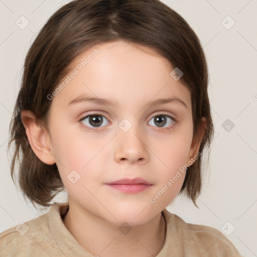 Neutral white child female with medium  brown hair and brown eyes