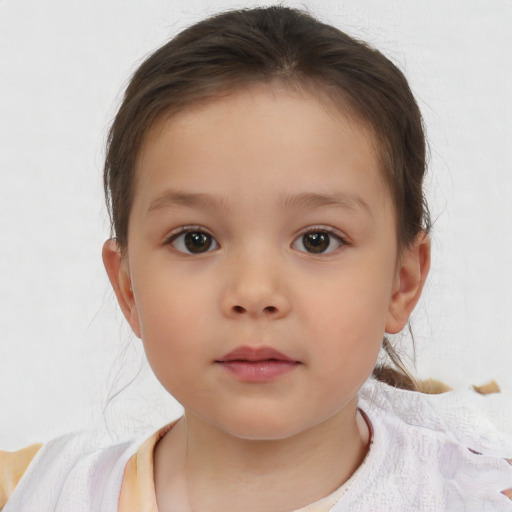 Neutral white child female with short  brown hair and brown eyes