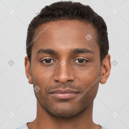 Neutral black young-adult male with short  brown hair and brown eyes