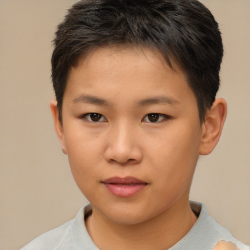 Neutral asian young-adult male with short  brown hair and brown eyes