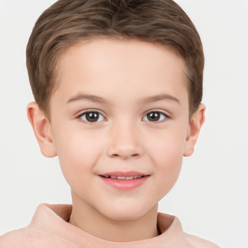 Joyful white child female with short  brown hair and brown eyes