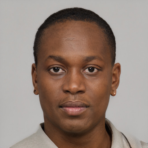 Neutral black young-adult male with short  brown hair and brown eyes
