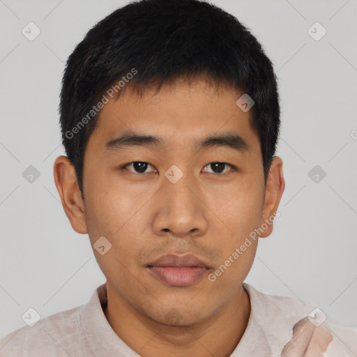 Neutral asian young-adult male with short  black hair and brown eyes