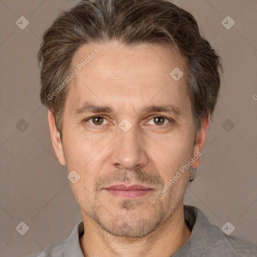 Neutral white adult male with short  brown hair and brown eyes