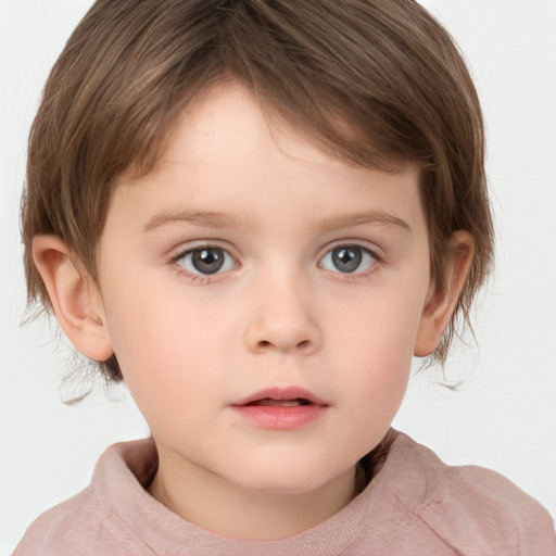 Neutral white child female with short  brown hair and grey eyes