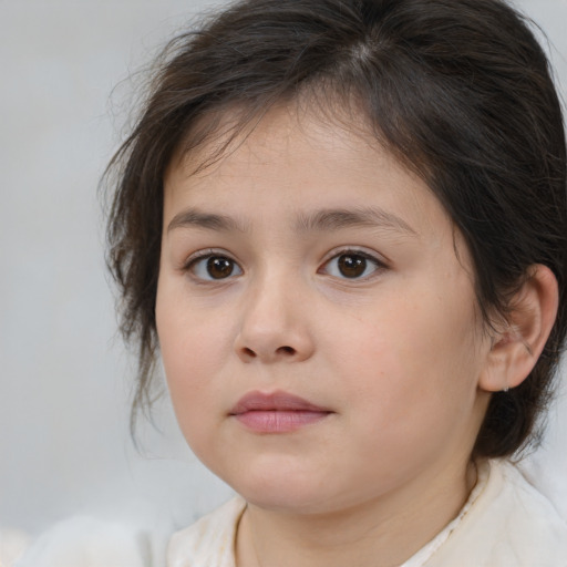 Neutral white child female with medium  brown hair and brown eyes