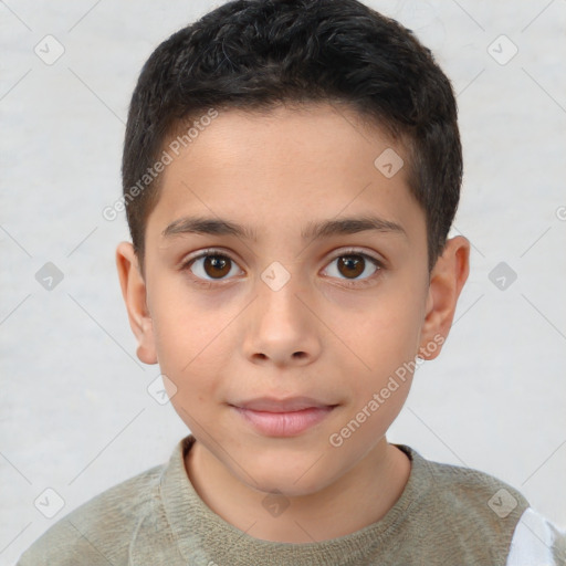 Joyful white child male with short  brown hair and brown eyes