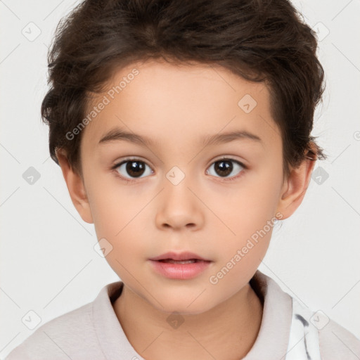 Neutral white child female with short  brown hair and brown eyes