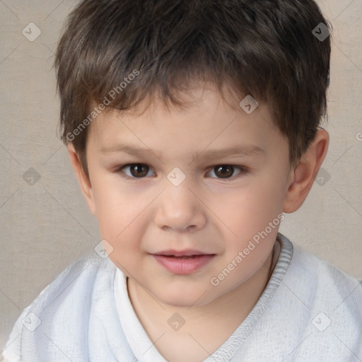 Joyful white child male with short  brown hair and brown eyes