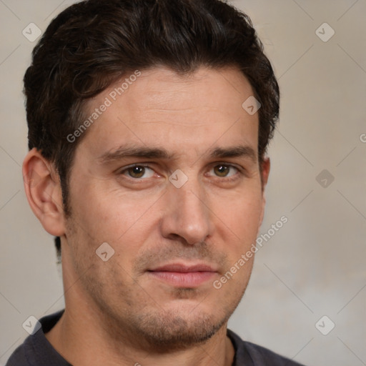 Neutral white adult male with short  brown hair and brown eyes