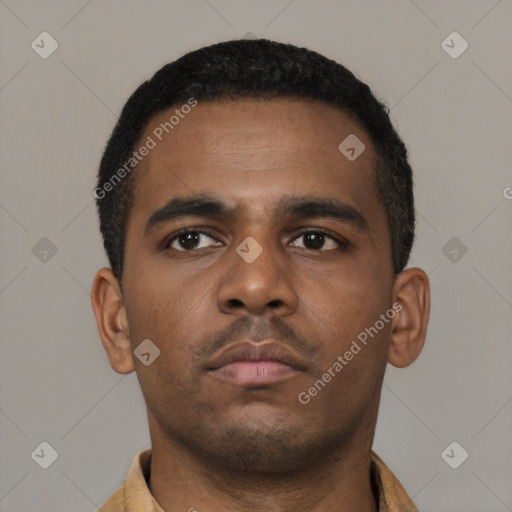 Neutral latino young-adult male with short  brown hair and brown eyes