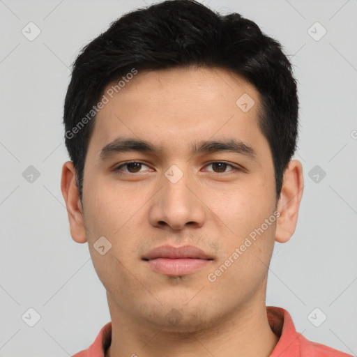 Neutral asian young-adult male with short  brown hair and brown eyes