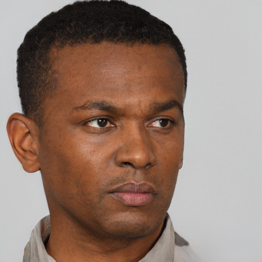 Neutral black young-adult male with short  brown hair and brown eyes