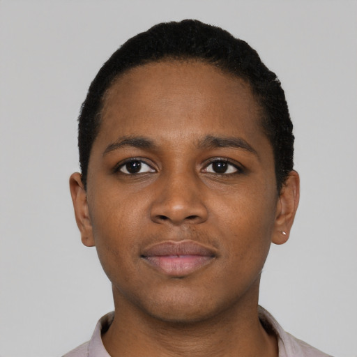 Neutral black young-adult male with short  brown hair and brown eyes