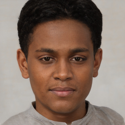 Neutral black young-adult male with short  brown hair and brown eyes