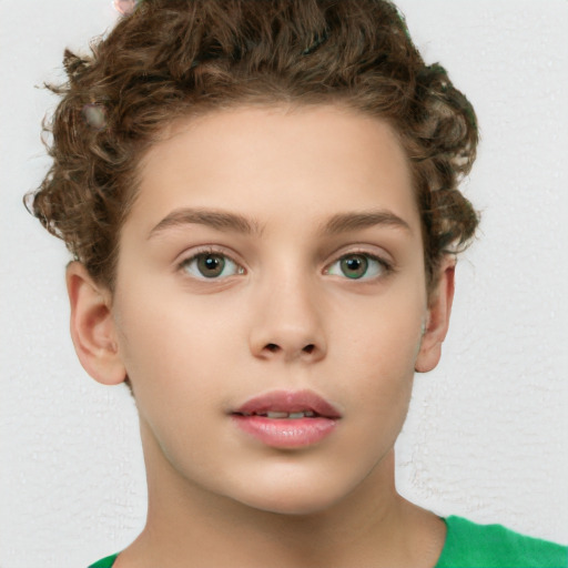 Neutral white child female with short  brown hair and green eyes