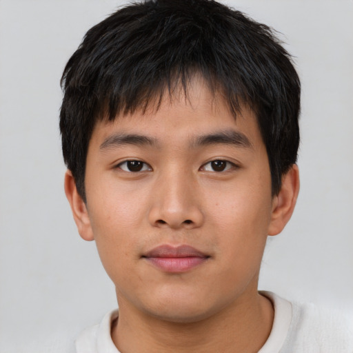 Neutral asian young-adult male with short  brown hair and brown eyes