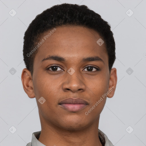 Neutral black young-adult male with short  brown hair and brown eyes