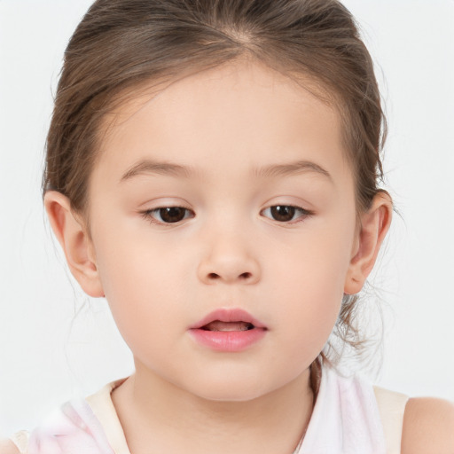 Neutral white child female with medium  brown hair and brown eyes