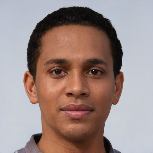 Neutral black young-adult male with short  brown hair and brown eyes