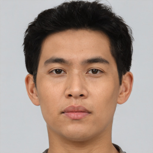 Neutral asian young-adult male with short  black hair and brown eyes