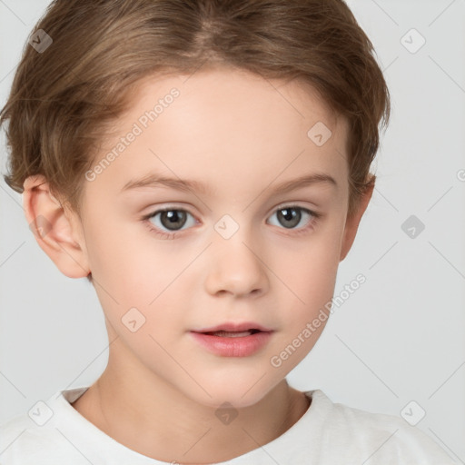 Neutral white child female with short  brown hair and brown eyes