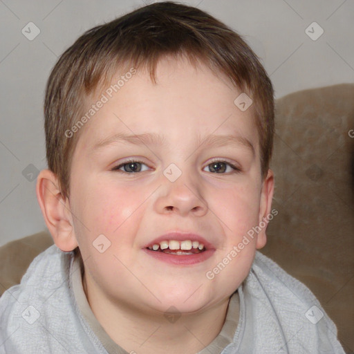 Joyful white child male with short  brown hair and brown eyes