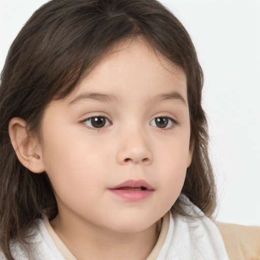 Neutral white child female with medium  brown hair and brown eyes