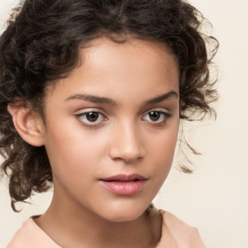 Neutral white child female with medium  brown hair and brown eyes