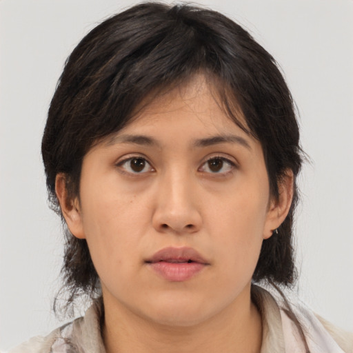 Neutral asian young-adult female with medium  brown hair and brown eyes