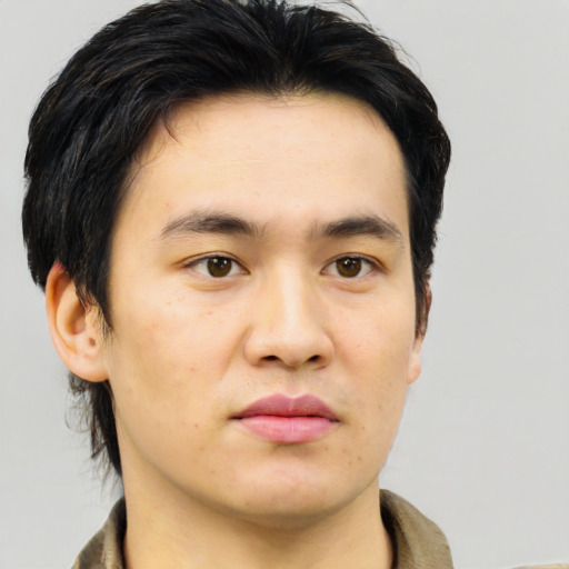 Neutral asian young-adult male with short  black hair and brown eyes
