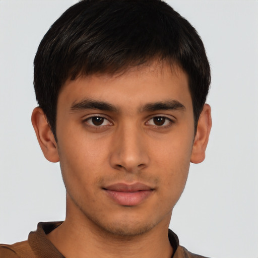Neutral asian young-adult male with short  brown hair and brown eyes