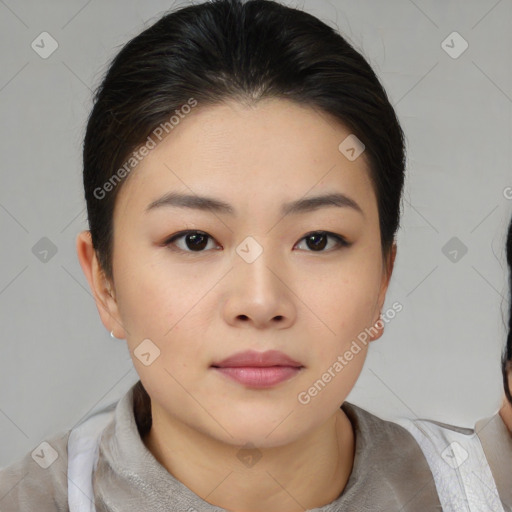 Neutral asian young-adult female with medium  brown hair and brown eyes