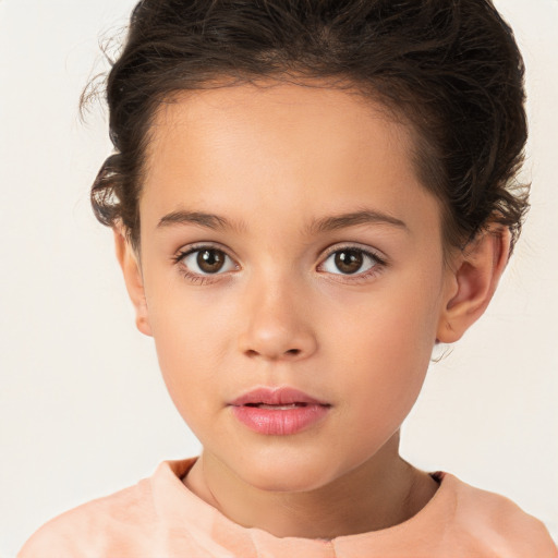 Neutral white child female with short  brown hair and brown eyes