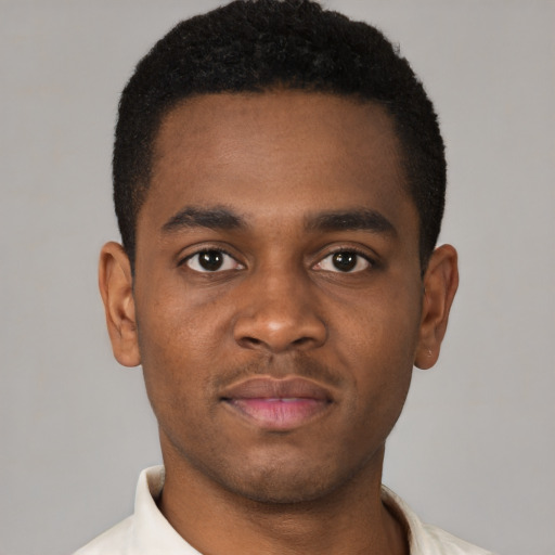 Neutral black young-adult male with short  brown hair and brown eyes