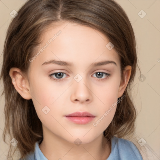 Neutral white child female with medium  brown hair and brown eyes